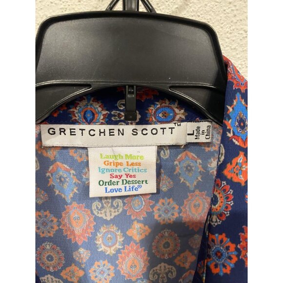 Gretchen Scott Shirt Womens Large Blue Paisley 3/4 Bell Sleeve Sheer Boho Top - Picture 2 of 4